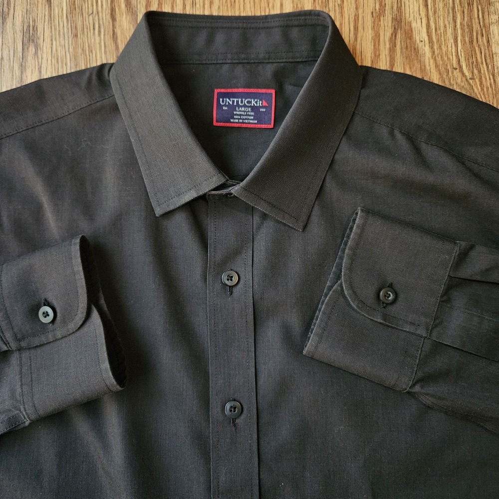 UNTUCKit Button Down Dress Shirt Men L Black Classic Long Sleeve Cotton